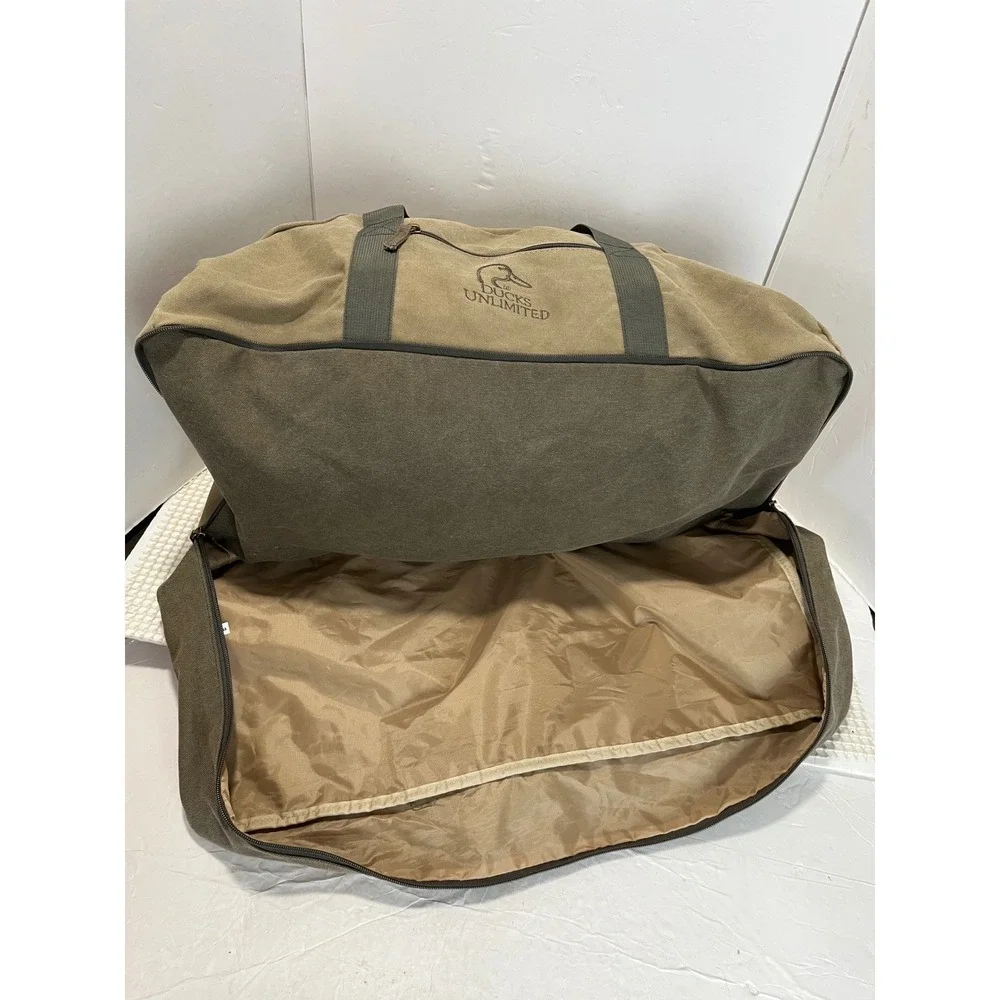 Ducks Unlimited Canvas Duffel Bag Two Tier Travel Weekender Olive Tan